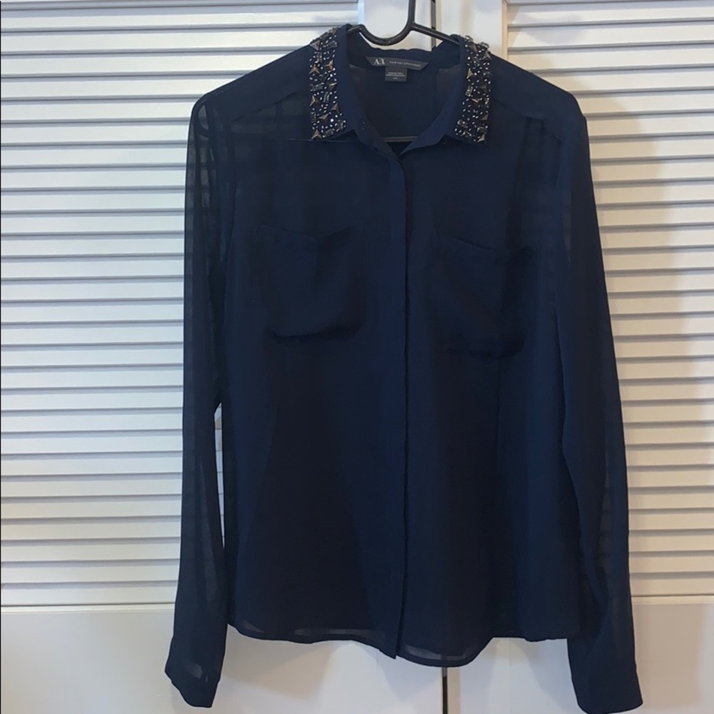 Armani Exchange Rhinestone See Through Button Down